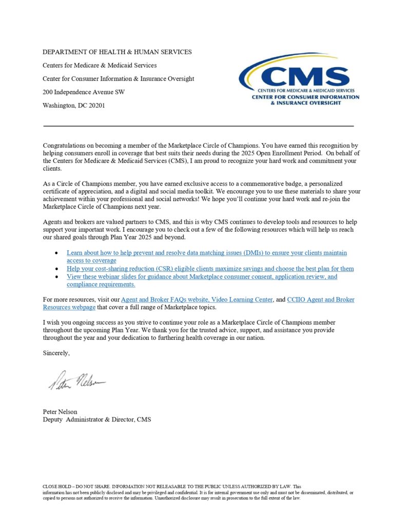 Letter of appreciation for plan year 2025 from UnitedHealthcare to Daniel Ellis, thanking him for his work with Medicare clients